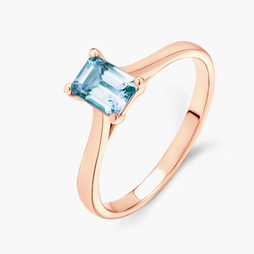 Pierścionek zaręczynowy SAVICKI: różowe złoto, akwamaryn